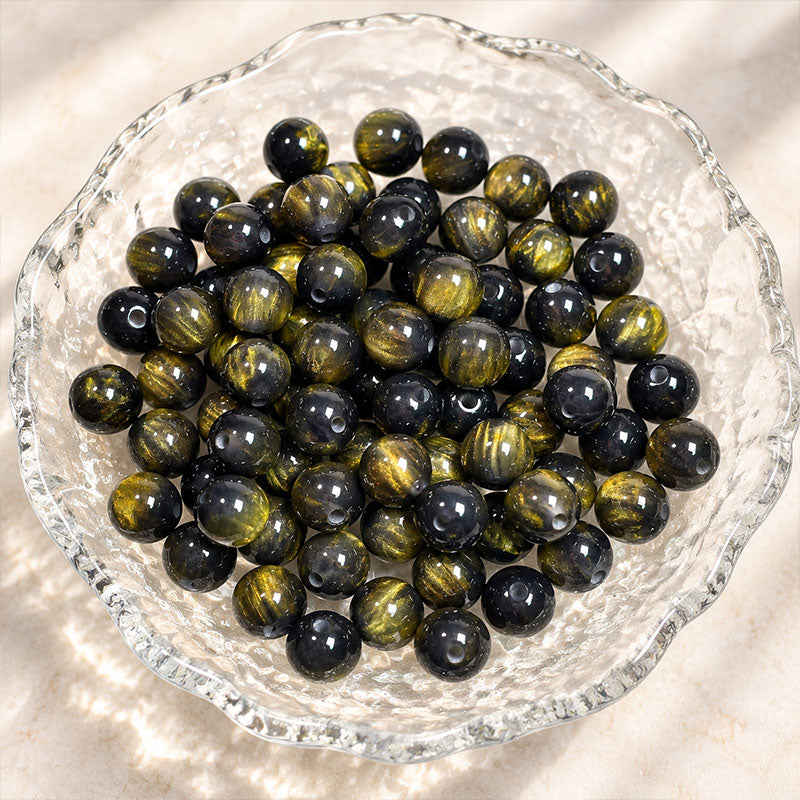 8mm Gold-Flash Cat Eye Resin Beads for DIY Jewelry Making