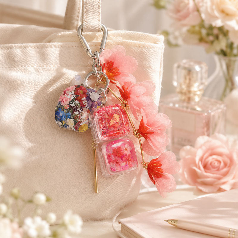 pink Floral clicker charm on handbag