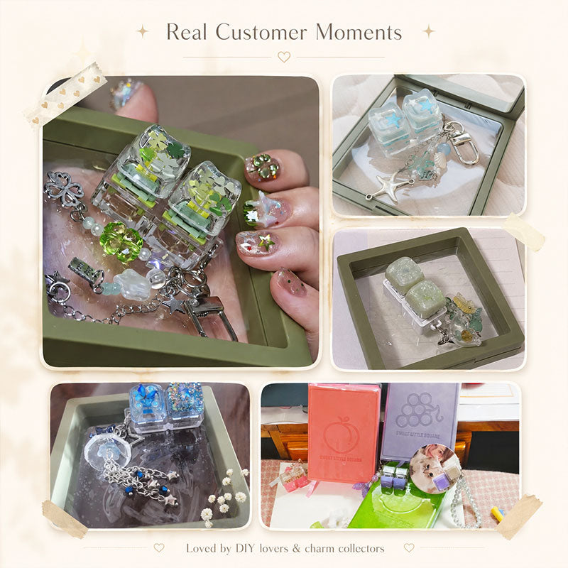 Real customer photos of BoxyLuck Lucky Click Charm ASMR fidget keychains and collectible charms