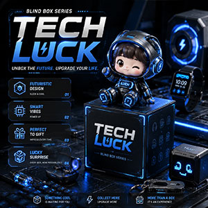 Tech Luck mystery box with mini gadgets and tech accessories