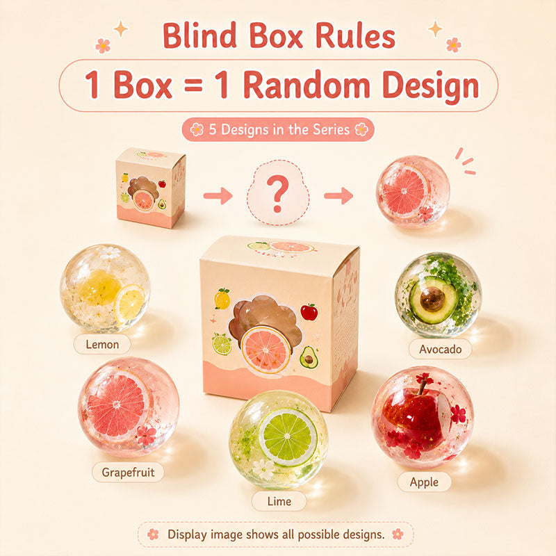 Coconut Oil Series blind box with one random fruit crystal squishy design inside
