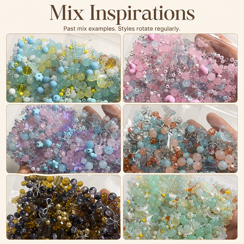 Examples of rotating curated bead mixes in different color stories and bead combinations
