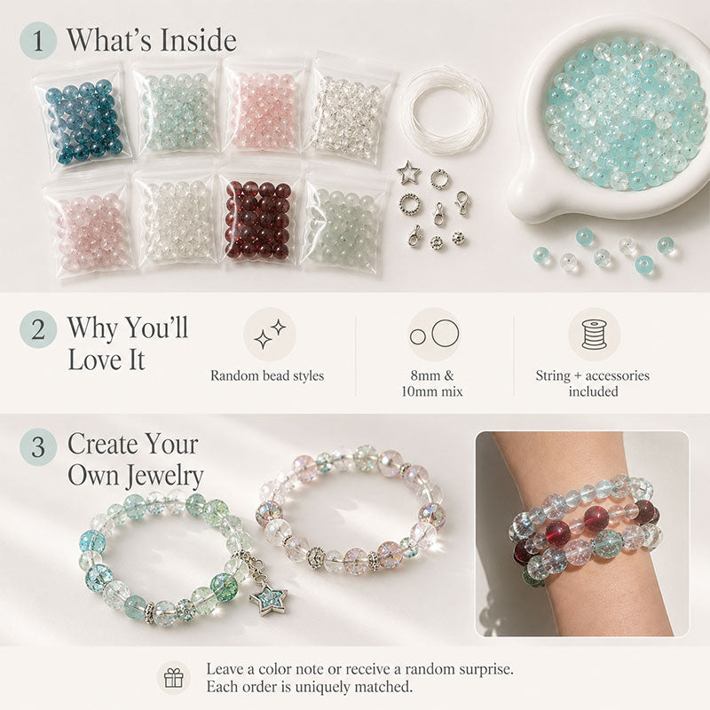 Glass bead blind bag with beads string and jewelry accessories