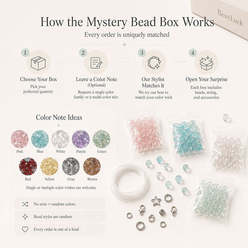 Glass bead mystery gift box with surprise color matching process