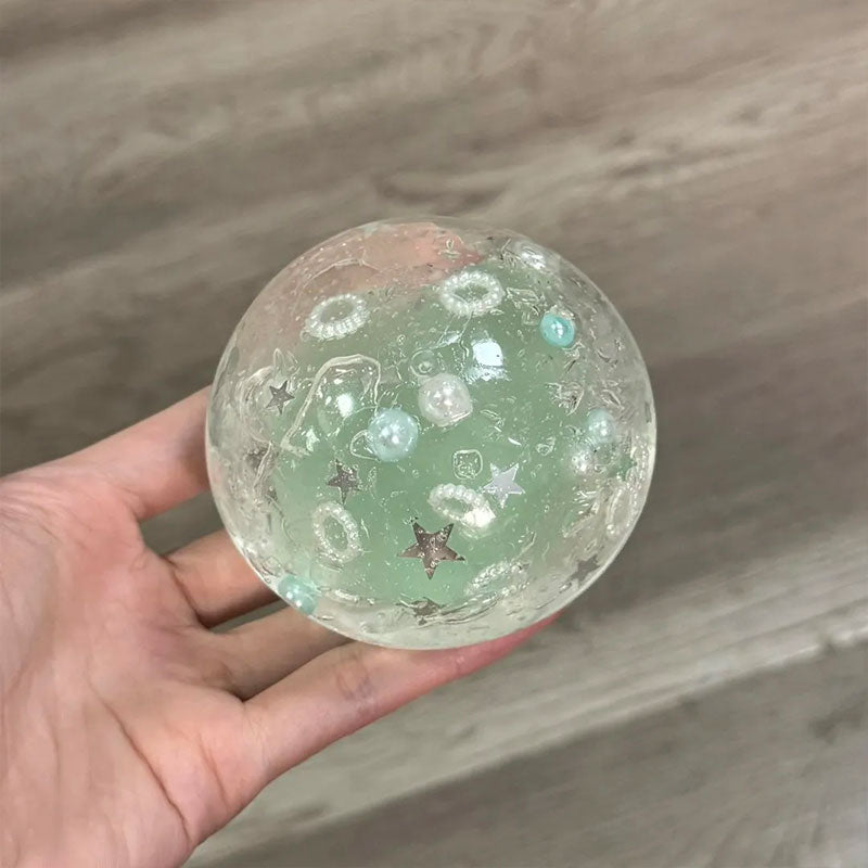 Handmade Misty Stars crystal squishy ball with pearls, stars and translucent details