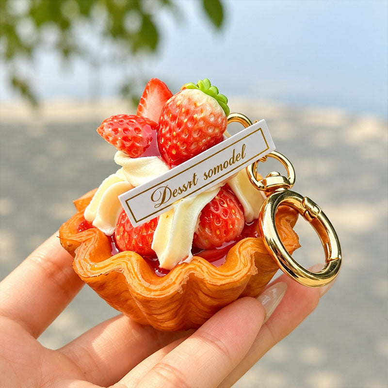 Strawberry Tart Charm Keychain - Real Product Photo