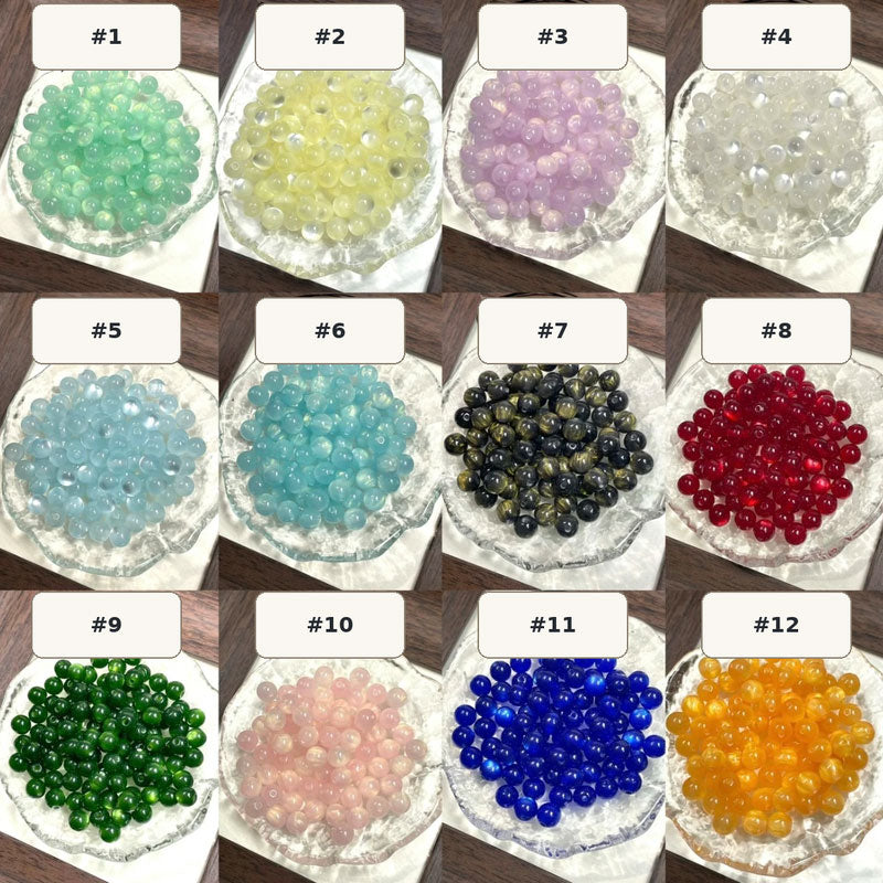 8mm Gold-Flash Cat Eye Resin Beads for DIY Jewelry Making