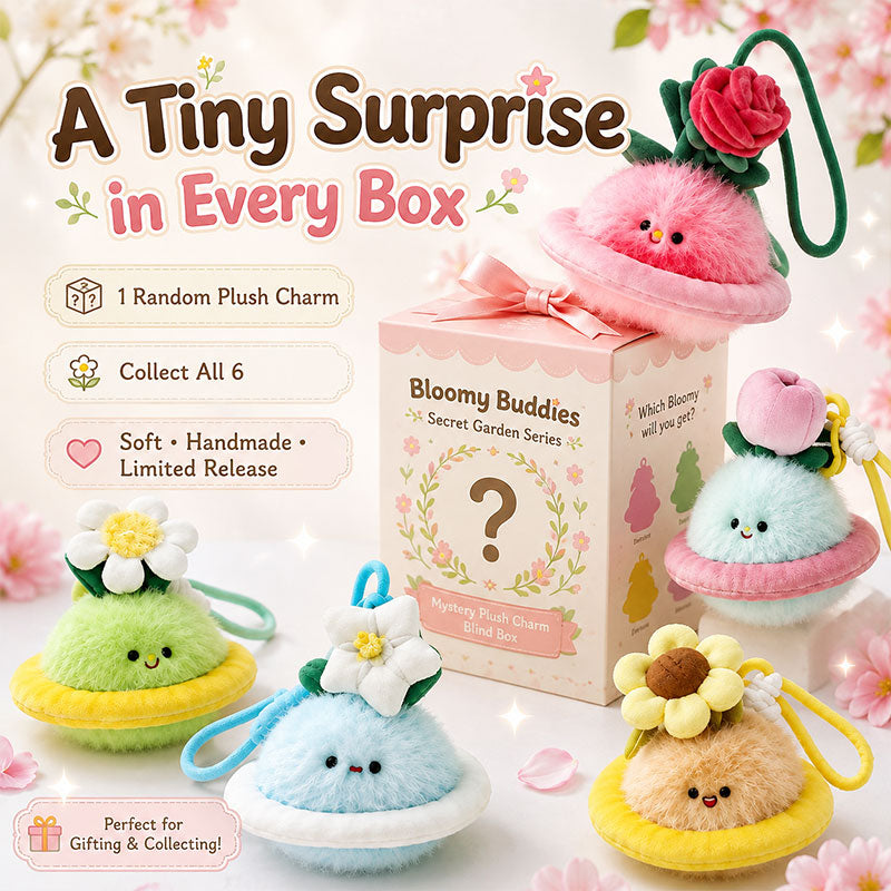 Bloomy Buddies mystery plush charm blind box with a surprise collectible character inside