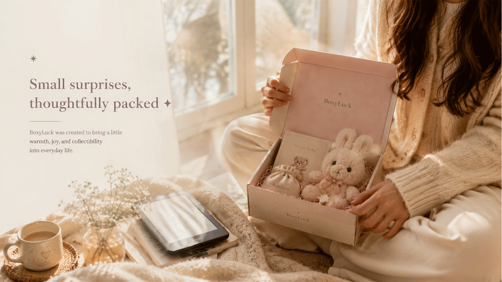 BoxyLuck gift box being opened in a calm home setting