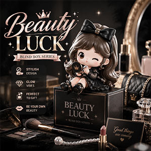 Beauty Luck mystery box with beauty accessories and cosmetic themed collectibles