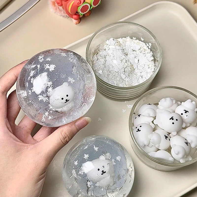 Handmade Snow Bear crystal squishy ball with transparent gel and decorative details