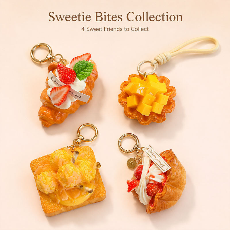 Sweetie Bites collectible dessert charm keychain collection display